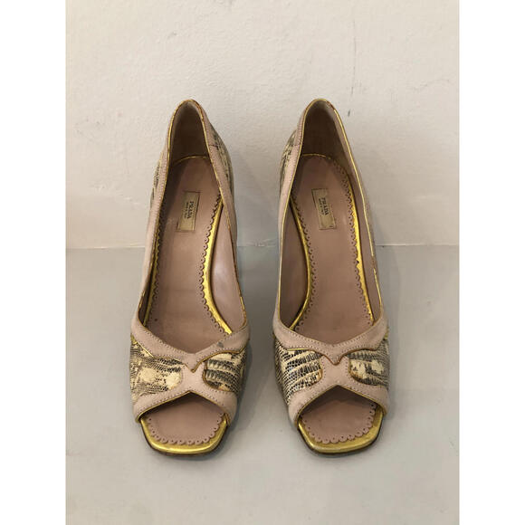 Elegant Y2K Vintage Python Print Peep-Toe Heels - Picture 1 of 3